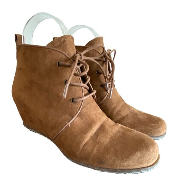 Franco Sarto Annabelle Camel Tan Wedge Ankle Booties Faux Suede Women's Size 6M - Picture 3 of 12